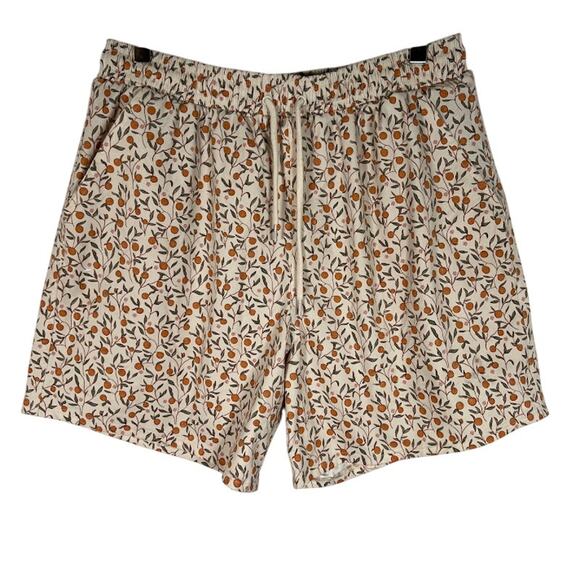 Rylee + Cru Men's Printed Swim Trunks Short S Orange Drawstring Beach Summer